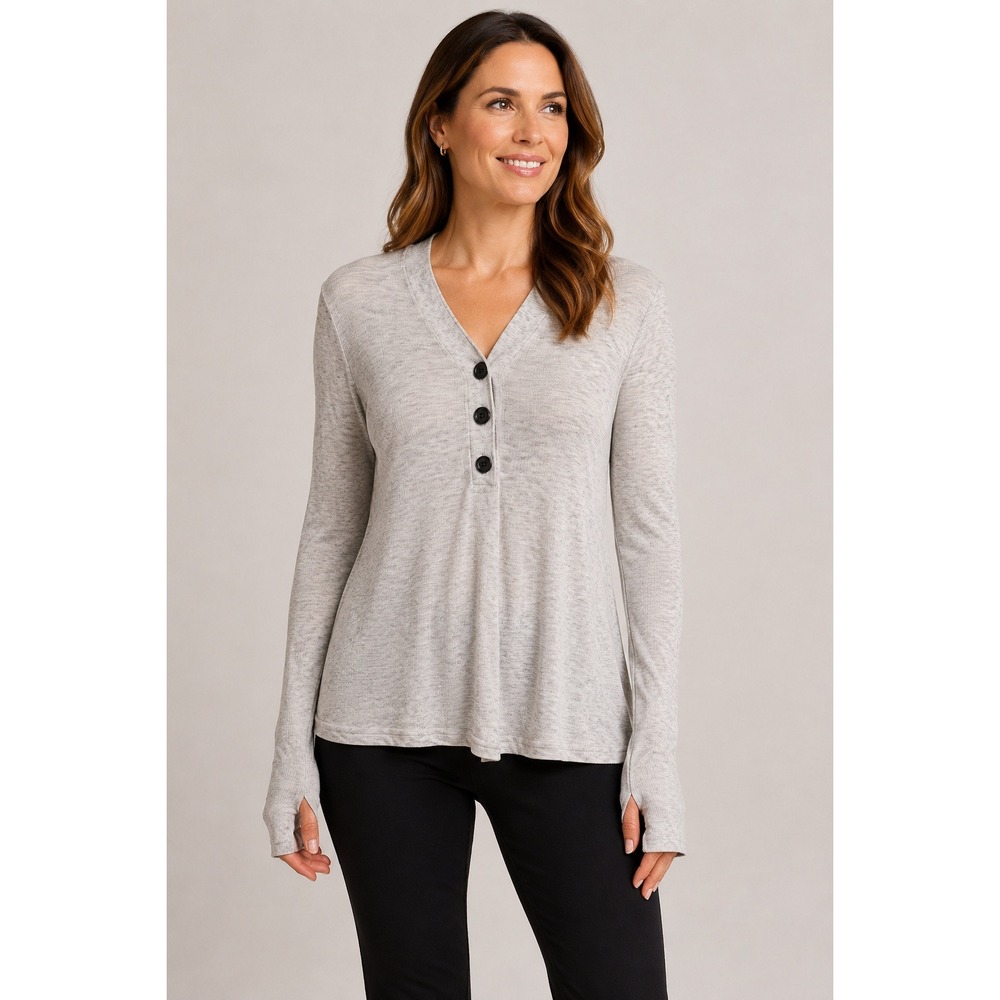 Feel The Piece Blouse Women's Medium/Large Ribbed Cashmere Blend Gray